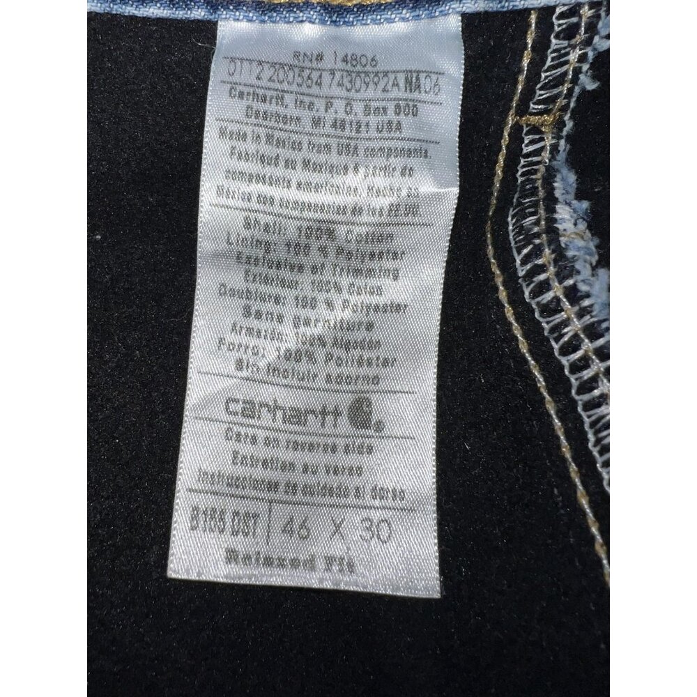 Carhartt Jeans Mens 46x30 Blue Fleece Lined Relaxed Fit Straight Workwear Denim - Picture 11 of 12